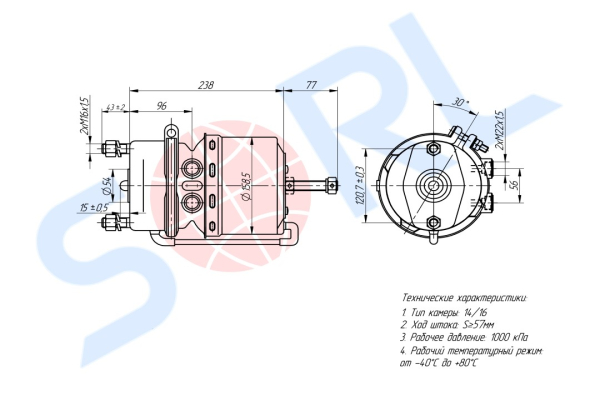 Энергоаккумулятор дискового тормоза тип 14/16 DAF, RENAULT (9254263000) SORL