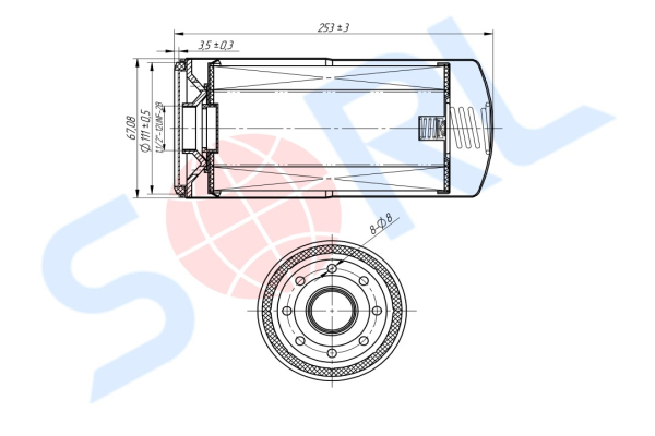 Фильтр масляный 1 1/2-12UN Cummins (LF670) SORL