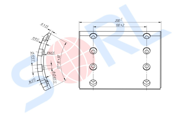 Накладка тормозная, к-т 8шт+заклепки 64шт 300x200 STD BPW (19574) SORL