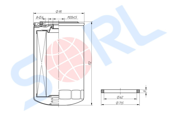 Фильтр топливный M20x1.5 КАМАЗ, CUMMINS, DAF, IVECO, NEW HOLLAND (H191WK) SORL