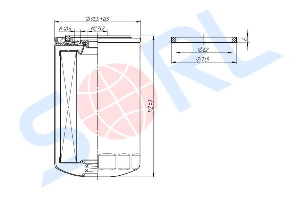 Фильтр масляный M27x2 КАМАЗ, CUMMINS, DAF, IVECO (H19W10) SORL