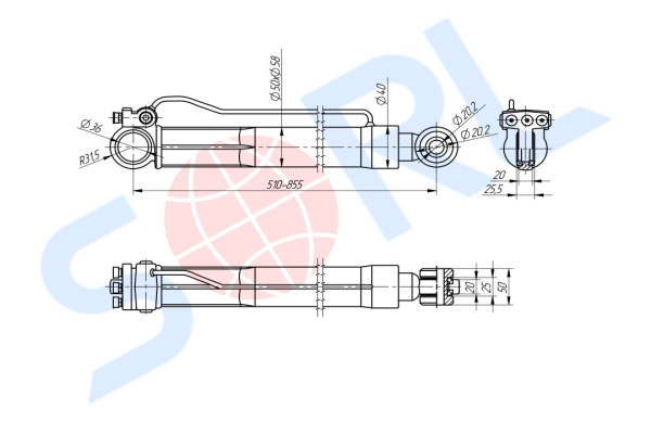 Гидроцилиндр подъема кабины VOLVO FM9/12 (20922305) SORL