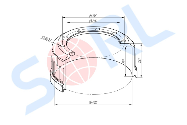 Барабан тормозной 420x180/184 H=227 d=290/335 n10x23 BPW HS..ECO MAXX (0310967190) SORL