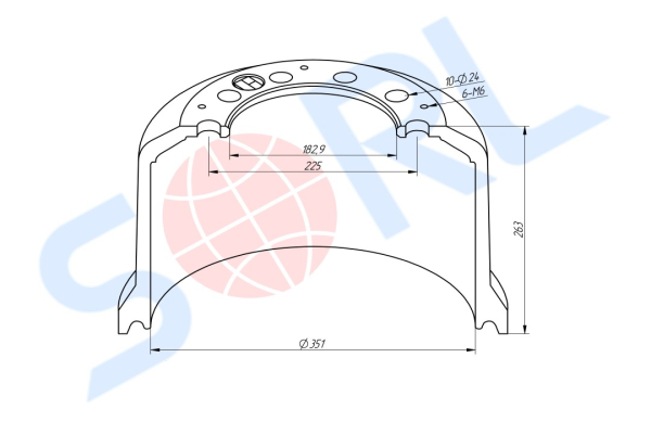 Барабан тормозной 350x200/218 H=263 d=182.9/225 n10x24 ROR (21211030S) SORL