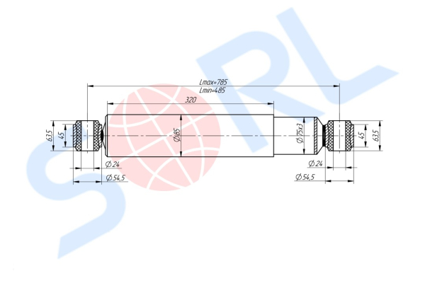 Амортизатор подвески для КАМАЗ 4310 300/485, O/O 24x64/24x64 (4310-2905006-01) SORL