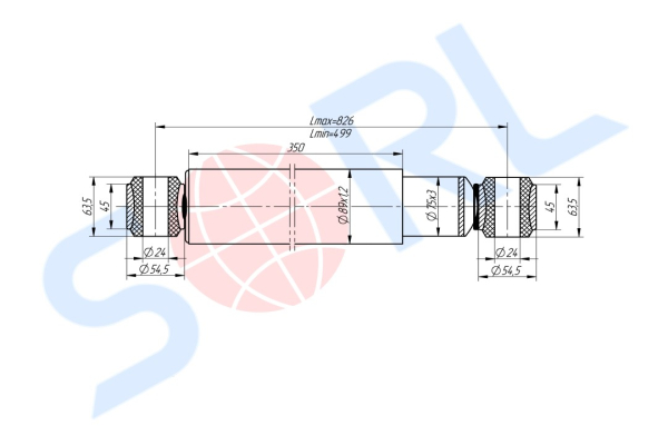 Амортизатор подвески для МАЗ, КАМАЗ, УРАЛ 325/500, O/O 24x64/24x64 (50.2.2905005) SORL