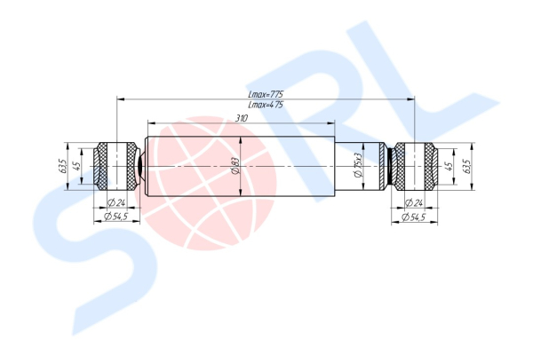 Амортизатор подвески для КАМАЗ, УРАЛ 300/475, O/O 24x64/24x64 (50.5.2905005) SORL