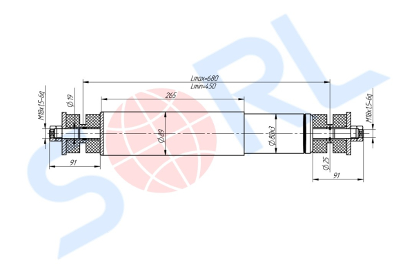 Амортизатор подвески для НЕФАЗ, ЛИАЗ 230/450, I/I 19x91/25x91 (50.6.2905005) SORL