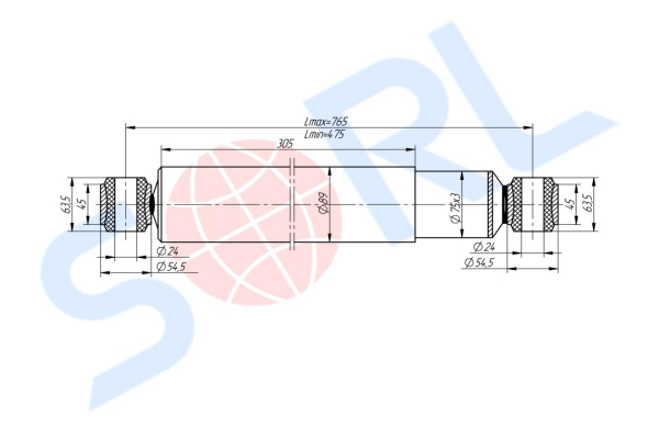 Амортизатор подвески для МАЗ 290/475, O/O 24x64/24x64 (54327-2915006-20) SORL