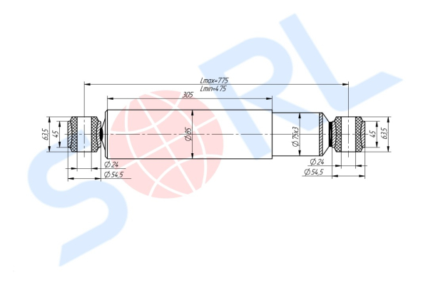 Амортизатор подвески для КАМАЗ, УРАЛ 300/475, O/O 24x64/24x64 (А1-300/475.2905006-01) SORL