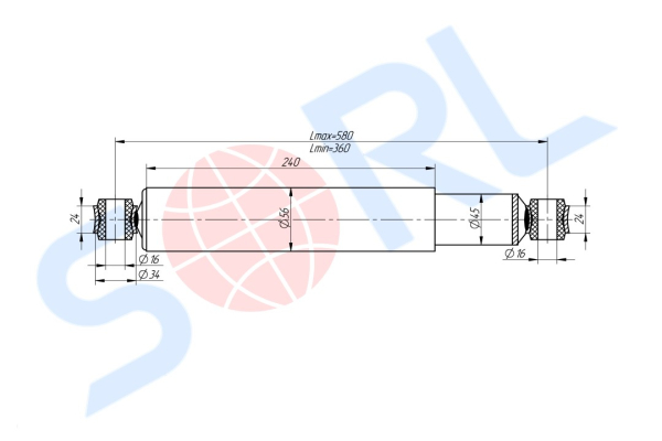 Амортизатор подвески для ГАЗ 3302, 220/360, O/O 16/16 (30.2905006-03) SORL