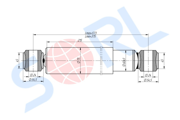 Амортизатор подвески для ГАЗ 3309, 3307, 198/375, O/O 24/24 (40.1.2905006) SORL