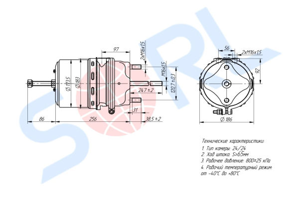 Энергоаккумулятор барабанного тормоза тип 24/24 VOLVO (9254310957) SORL