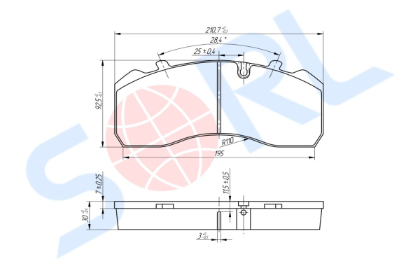 Колодки тормозные дисковые BPW, MAN, MERCEDES-BENZ, SAF (29095) SORL