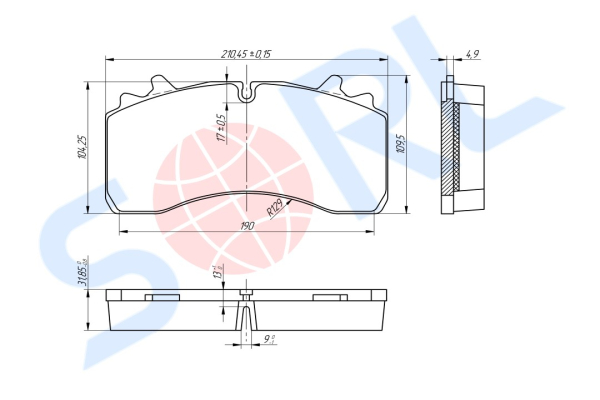 Колодки тормозные дисковые SAF SKRB 9022WI, Wabco PAN 22-1 (29162) SORL